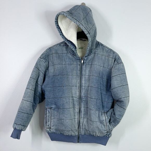 Aerie Sherpa lined quilted denim puffer jacket size medium - Picture 1 of 6